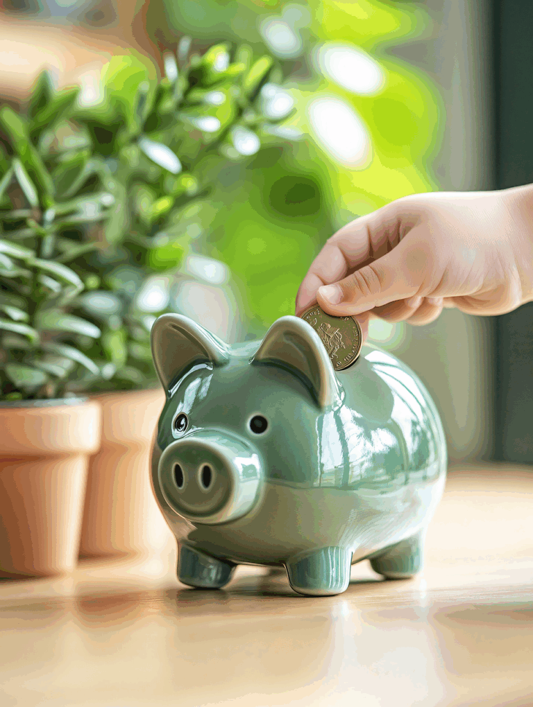piggy, bank, coin, savings, money, finance, hand, budgeting, financial, cash, wealth, planning, investment, fund, economy, deposit, thrift, budget, banking, ai generated
